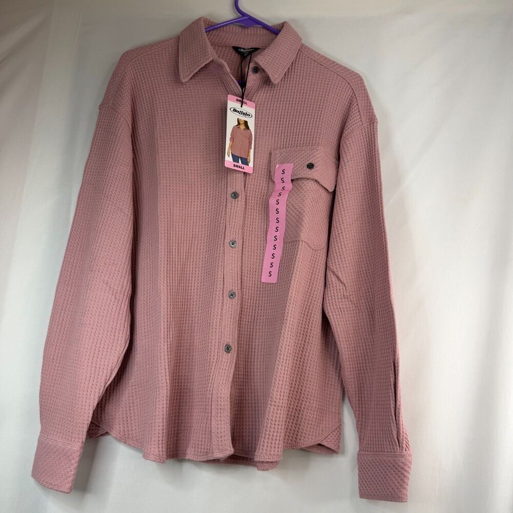 Size S Buffalo Jeans Waffle Knit Button Up Shirt NWT Midday Rose Pink